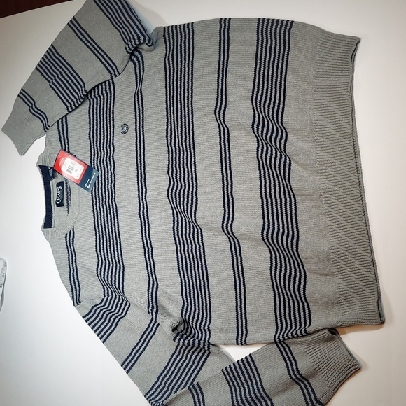 CHAPS Men's Oversized Sweater Size XXL Gray Blue Striped Embroidered Logo NEW - Picture 1 of 13